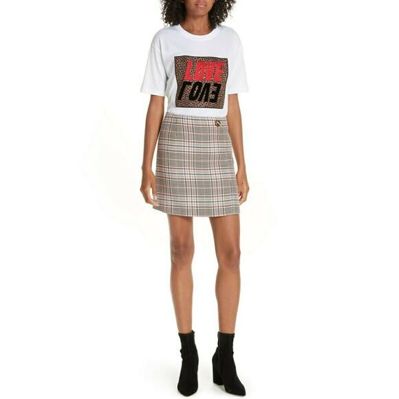 SANDRO Power plaid houndstooth check woven A-line high waist mini skirt 2 M NEW - Picture 7 of 10